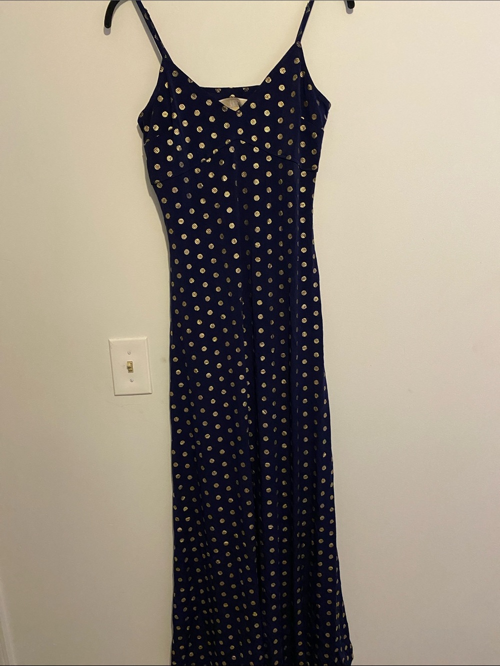 Michael Kors Navy Maxi Pajamas Gown with Gold Polka Dots